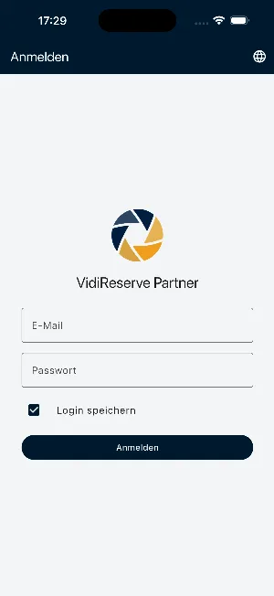 Partner-App: Anmeldung mit E-Mail, Passwort und „Login speichern“